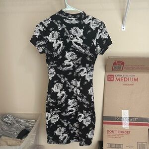 Black & White Dragon Print Mini Dress